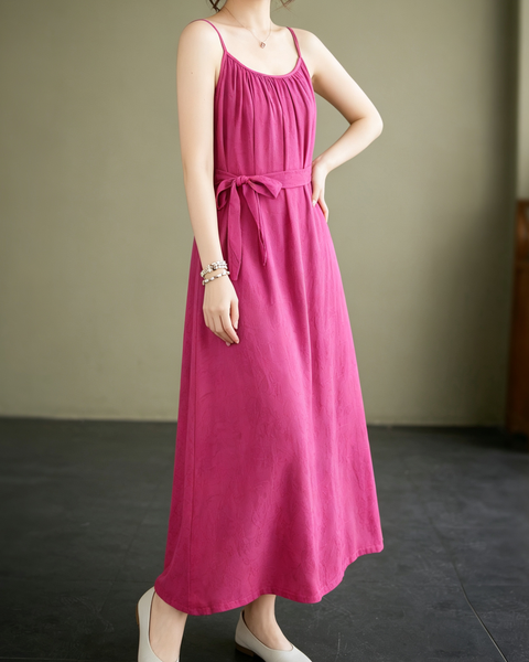 ellazhu Women's Cami Maxi Dress Jacquard Tie Waist Flowy Resort GA2806