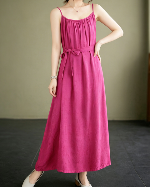ellazhu Women's Cami Maxi Dress Jacquard Tie Waist Flowy Resort GA2806