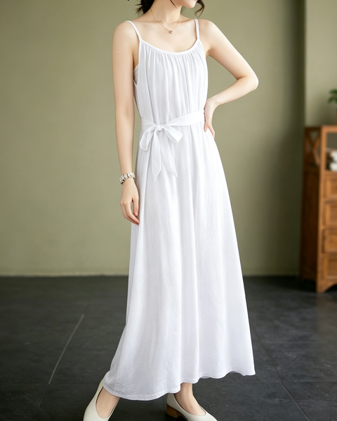 ellazhu Women's Cami Maxi Dress Jacquard Tie Waist Flowy Resort GA2806