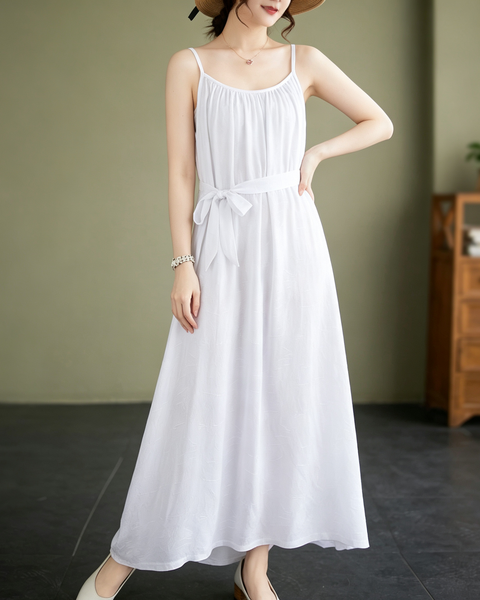 ellazhu Women's Cami Maxi Dress Jacquard Tie Waist Flowy Resort GA2806