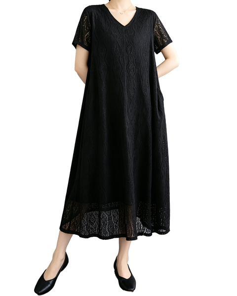 ellazhu Women's Lace V Neck Maxi Dress Loose A Line Resort Style GA2807