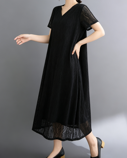 ellazhu Women's Lace V Neck Maxi Dress Loose A Line Resort Style GA2807