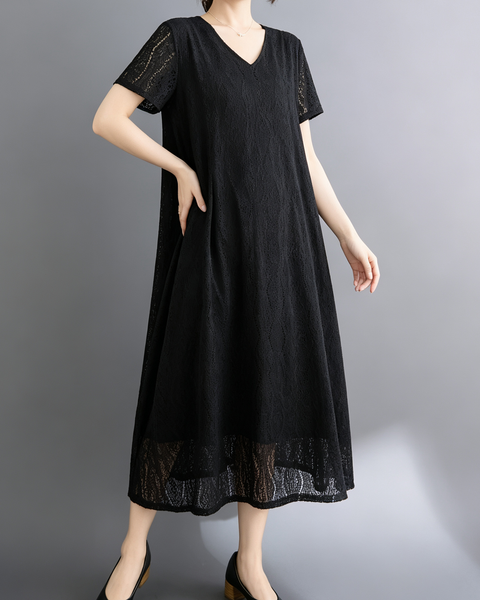 ellazhu Women's Lace V Neck Maxi Dress Loose A Line Resort Style GA2807