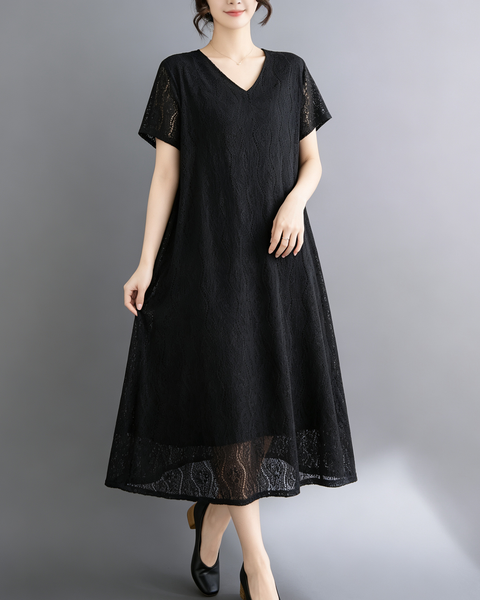 ellazhu Women's Lace V Neck Maxi Dress Loose A Line Resort Style GA2807