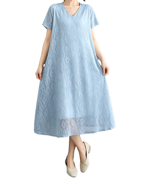 ellazhu Women's Lace V Neck Maxi Dress Loose A Line Resort Style GA2807