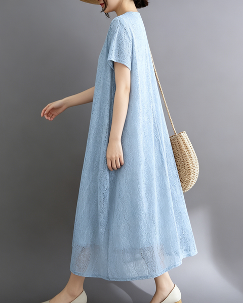 ellazhu Women's Lace V Neck Maxi Dress Loose A Line Resort Style GA2807