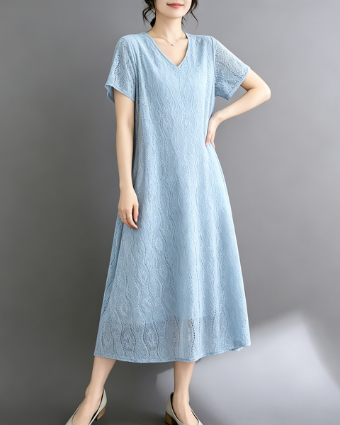 ellazhu Women's Lace V Neck Maxi Dress Loose A Line Resort Style GA2807