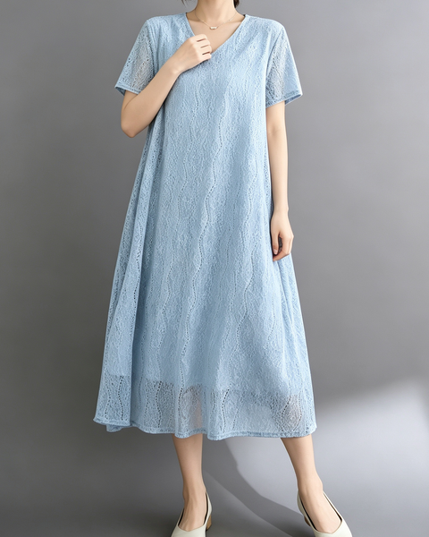 ellazhu Women's Lace V Neck Maxi Dress Loose A Line Resort Style GA2807