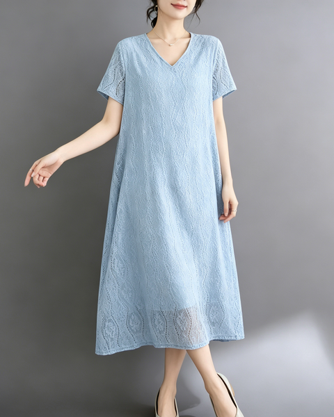 ellazhu Women's Lace V Neck Maxi Dress Loose A Line Resort Style GA2807