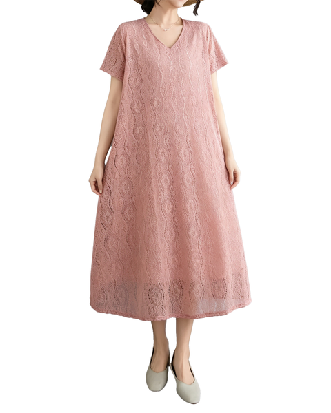 ellazhu Women's Lace V Neck Maxi Dress Loose A Line Resort Style GA2807