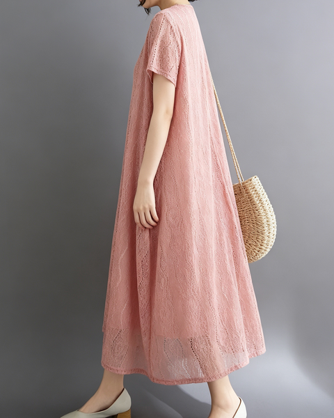 ellazhu Women's Lace V Neck Maxi Dress Loose A Line Resort Style GA2807