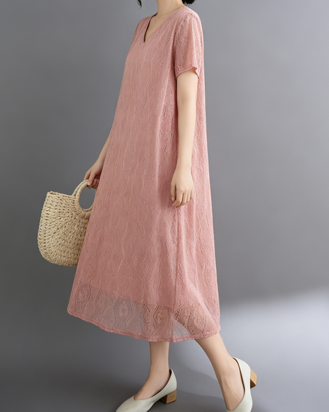 ellazhu Women's Lace V Neck Maxi Dress Loose A Line Resort Style GA2807