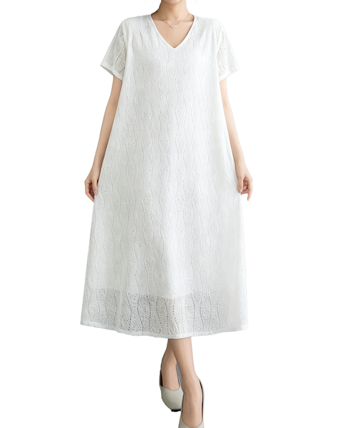ellazhu Women's Lace V Neck Maxi Dress Loose A Line Resort Style GA2807