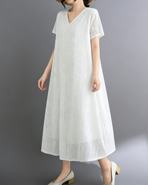 ellazhu Women's Lace V Neck Maxi Dress Loose A Line Resort Style GA2807
