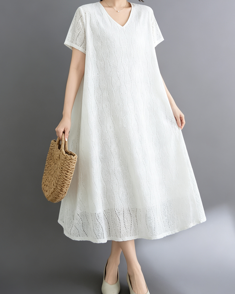 ellazhu Women's Lace V Neck Maxi Dress Loose A Line Resort Style GA2807