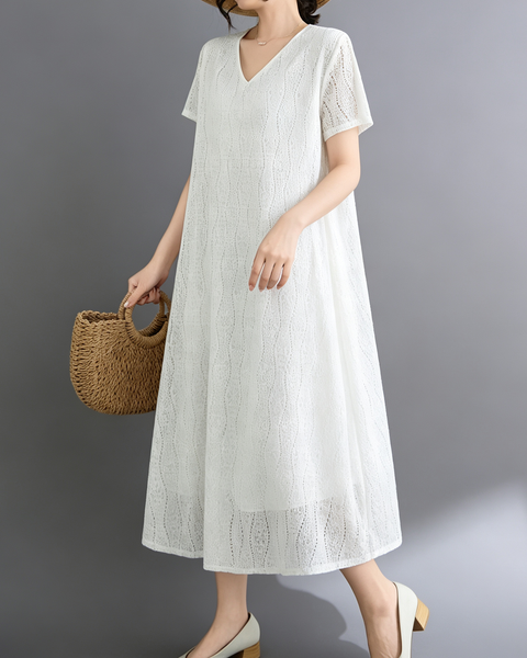 ellazhu Women's Lace V Neck Maxi Dress Loose A Line Resort Style GA2807