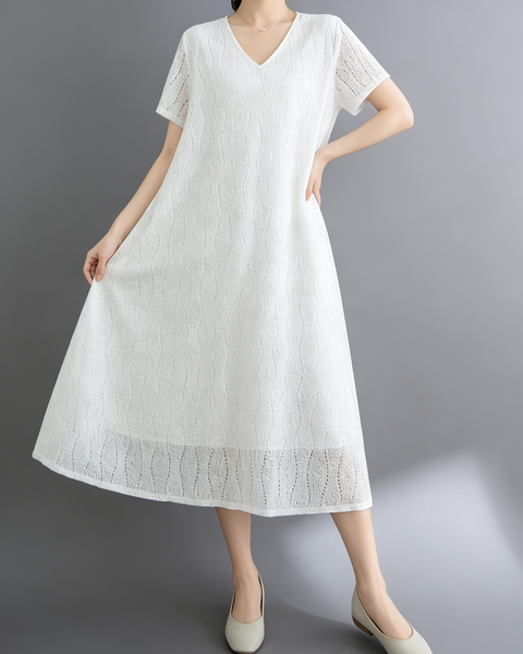 ellazhu Women's Lace V Neck Maxi Dress Loose A Line Resort Style GA2807