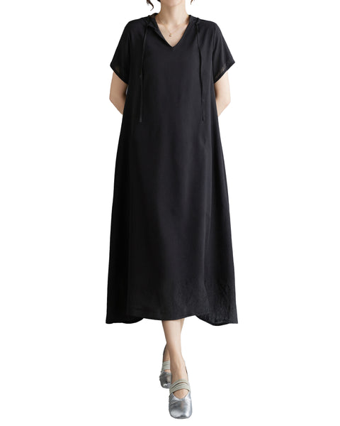 ellazhu Women's Hooded Maxi Dress V Neck Loose Fit A Line Beach GA2808