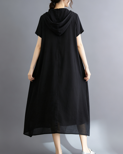ellazhu Women's Hooded Maxi Dress V Neck Loose Fit A Line Beach GA2808