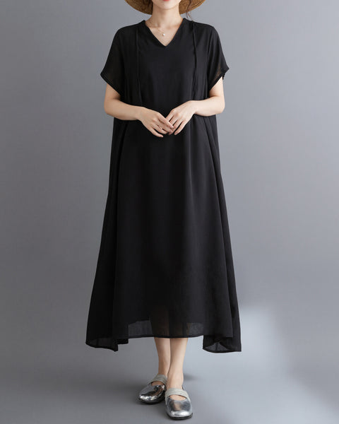 ellazhu Women's Hooded Maxi Dress V Neck Loose Fit A Line Beach GA2808