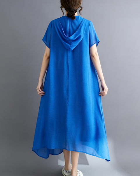 ellazhu Women's Hooded Maxi Dress V Neck Loose Fit A Line Beach GA2808