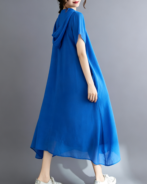 ellazhu Women's Hooded Maxi Dress V Neck Loose Fit A Line Beach GA2808