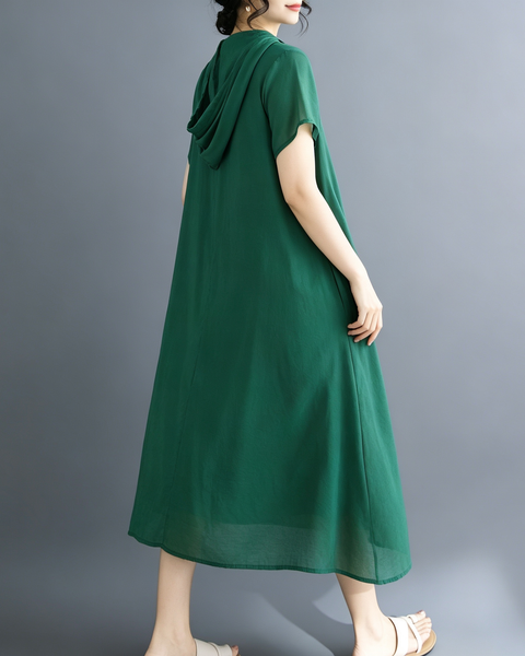 ellazhu Women's Hooded Maxi Dress V Neck Loose Fit A Line Beach GA2808