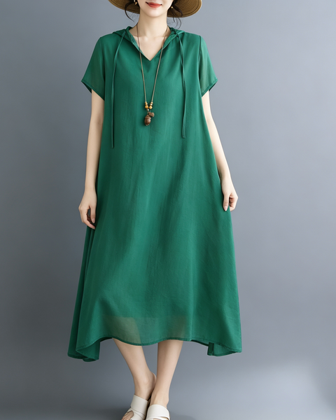 ellazhu Women's Hooded Maxi Dress V Neck Loose Fit A Line Beach GA2808