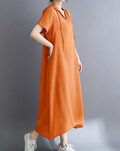ellazhu Women's Hooded Maxi Dress V Neck Loose Fit A Line Beach GA2808