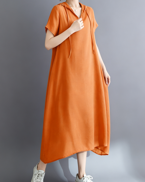ellazhu Women's Hooded Maxi Dress V Neck Loose Fit A Line Beach GA2808