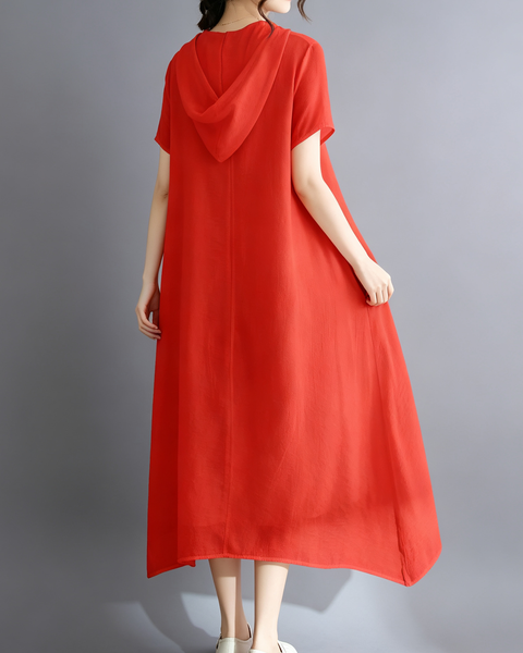 ellazhu Women's Hooded Maxi Dress V Neck Loose Fit A Line Beach GA2808