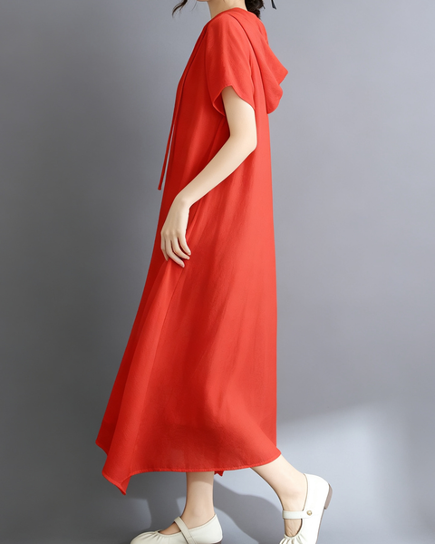 ellazhu Women's Hooded Maxi Dress V Neck Loose Fit A Line Beach GA2808