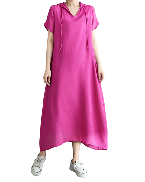 ellazhu Women's Hooded Maxi Dress V Neck Loose Fit A Line Beach GA2808