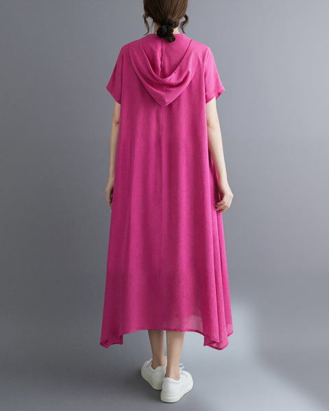 ellazhu Women's Hooded Maxi Dress V Neck Loose Fit A Line Beach GA2808