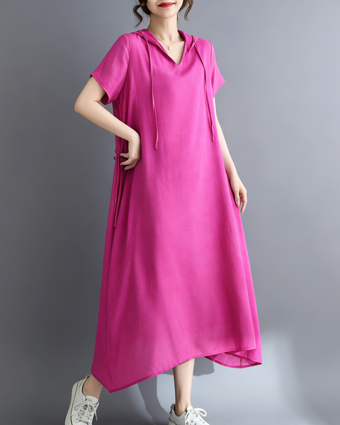 ellazhu Women's Hooded Maxi Dress V Neck Loose Fit A Line Beach GA2808