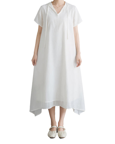 ellazhu Women's Hooded Maxi Dress V Neck Loose Fit A Line Beach GA2808