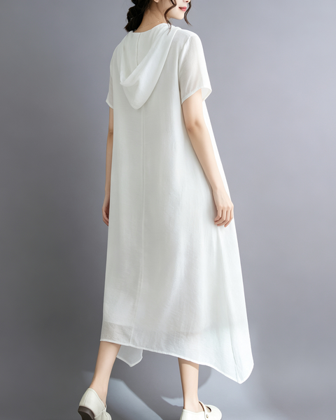 ellazhu Women's Hooded Maxi Dress V Neck Loose Fit A Line Beach GA2808