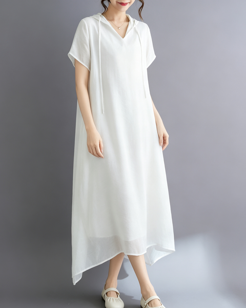 ellazhu Women's Hooded Maxi Dress V Neck Loose Fit A Line Beach GA2808