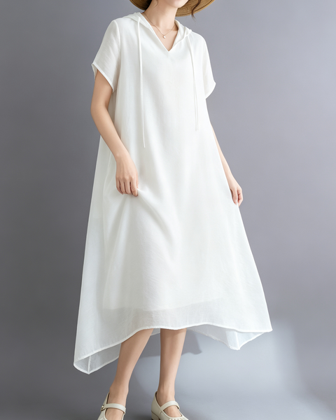ellazhu Women's Hooded Maxi Dress V Neck Loose Fit A Line Beach GA2808