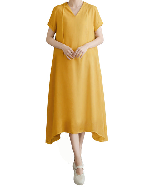 ellazhu Women's Hooded Maxi Dress V Neck Loose Fit A Line Beach GA2808