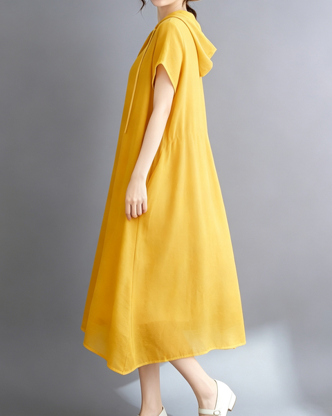 ellazhu Women's Hooded Maxi Dress V Neck Loose Fit A Line Beach GA2808