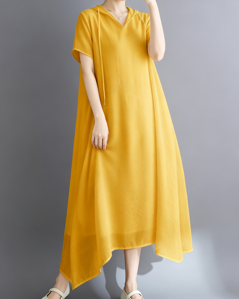 ellazhu Women's Hooded Maxi Dress V Neck Loose Fit A Line Beach GA2808