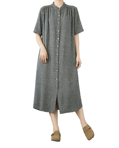 ellazhu Women's Gingham Shirt Dress Short Sleeve Button Front GA2809