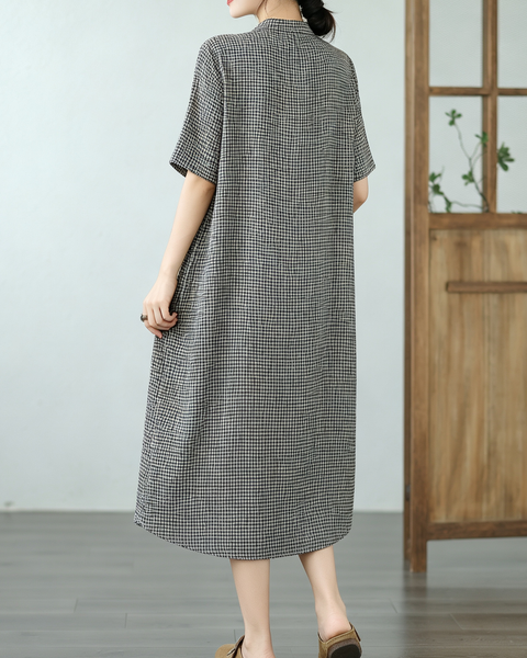 ellazhu Women's Gingham Shirt Dress Short Sleeve Button Front GA2809