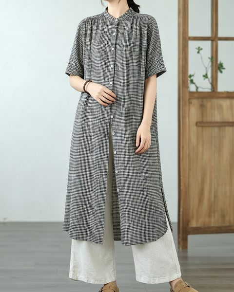 ellazhu Women's Gingham Shirt Dress Short Sleeve Button Front GA2809