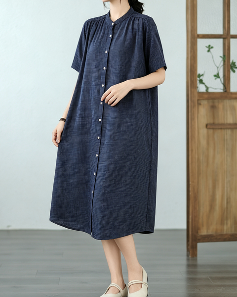 ellazhu Women's Gingham Shirt Dress Short Sleeve Button Front GA2809