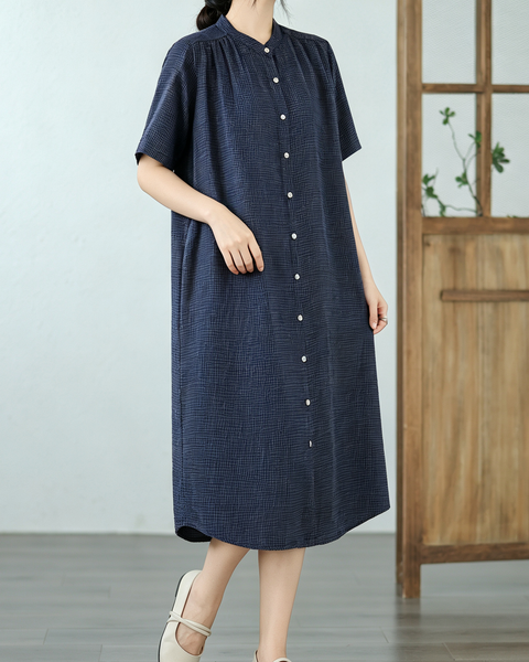 ellazhu Women's Gingham Shirt Dress Short Sleeve Button Front GA2809