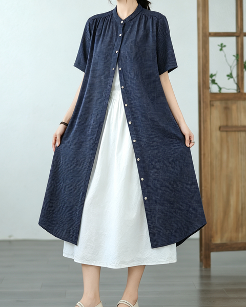 ellazhu Women's Gingham Shirt Dress Short Sleeve Button Front GA2809