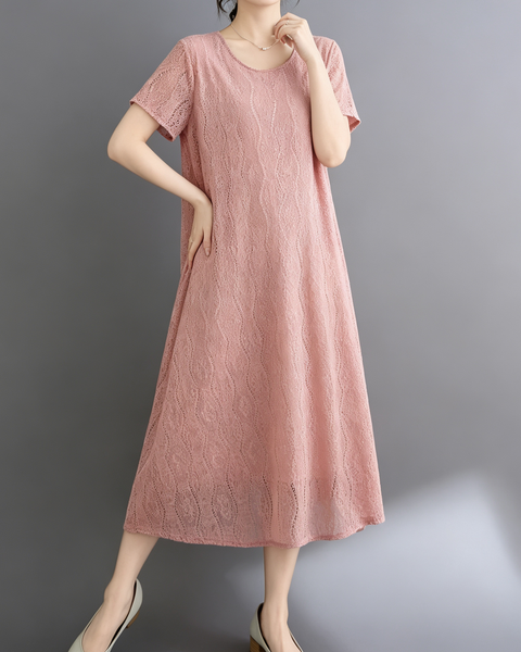 ellazhu Women's Lace Flowy Dress Round Neck Short Sleeve Loose GA2812