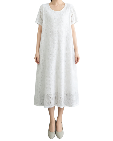 ellazhu Women's Lace Flowy Dress Round Neck Short Sleeve Loose GA2812